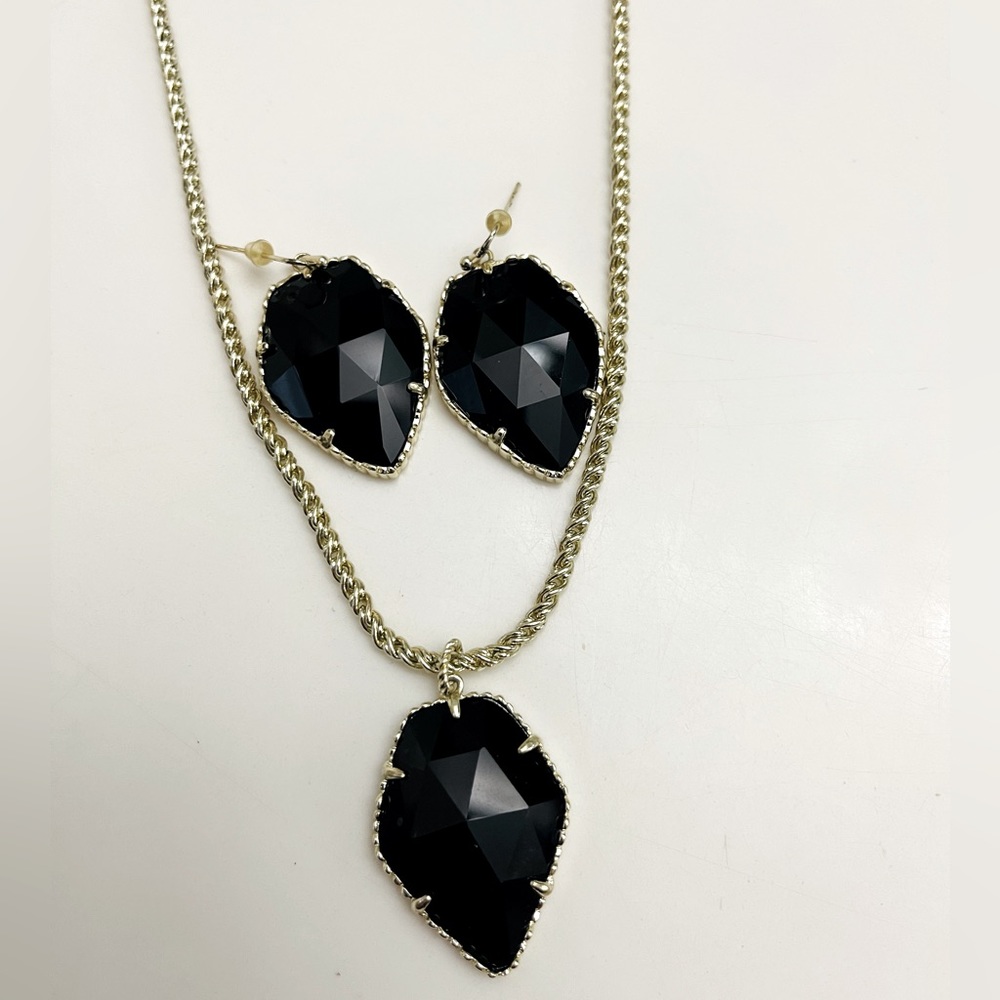 Kendra Scott black and gold necklace and earring set